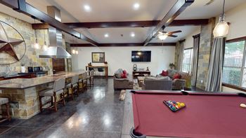 Clubroom with entertainment kitchen and pool table